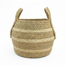 Rackhams Palma Natural Woven Belly Storage Basket with Handles for Living Spaces, Brown - thumbnail 2