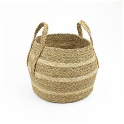 Rackhams Palma Natural Woven Belly Storage Basket with Handles for Living Spaces, Brown - thumbnail 1