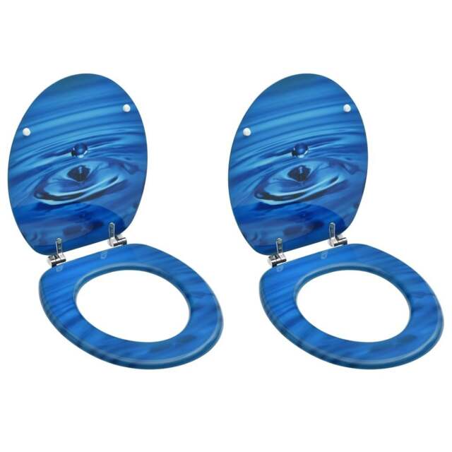 Rackhams WC Toilet Seats with Lid 2 pcs MDF Blue Water Drop Design