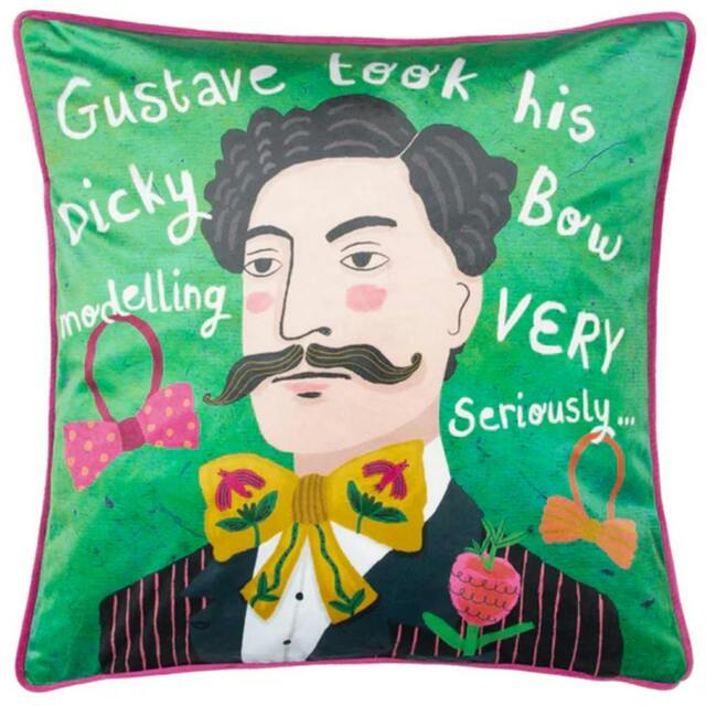 Rackhams Gustave Illustration Cushion Cover - Green - 43cm x 43cm - Green - 100% Mixed