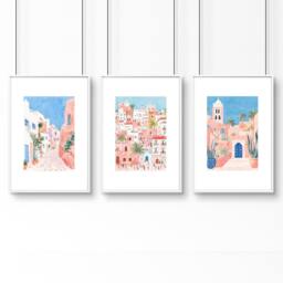 Rackhams Home Decor Living Room Pictures - Set of 3 Beach Decor Wall art Prints - A2 16.54 x 23.39 in / 42 x 59.4 cm - Satin Photo paper 280 gsm - White Frame