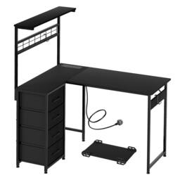 Rackhams L-Shaped Gaming Desk Office Computer Table with Power Socket LED Drawers - thumbnail 1