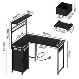 Rackhams L-Shaped Gaming Desk Office Computer Table with Power Socket LED Drawers - thumbnail 3