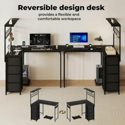 Rackhams L-Shaped Gaming Desk Office Computer Table with Power Socket LED Drawers - thumbnail 4