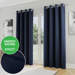"Rackhams Navy Plain Supersoft Thermal Room Darkening Eyelet Curtain - Pair for Living Room & Bedrooms - 66"" (168cm) Width x 54"" (137cm) Drop" - thumbnail 1