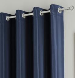 "Rackhams Navy Plain Supersoft Thermal Room Darkening Eyelet Curtain - Pair for Living Room & Bedrooms - 66"" (168cm) Width x 54"" (137cm) Drop" - thumbnail 3