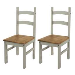 Rackhams Pair of Corona Solid Wood Chairs, Waxed Pine - grey wax