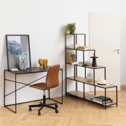Rackhams Seaford Bookcase with 4 Shelves in Black and Oak - 1 - Black and Natural - Wood - thumbnail 4