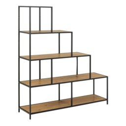 Rackhams Seaford Bookcase with 4 Shelves in Black and Oak - 1 - Black and Natural - Wood