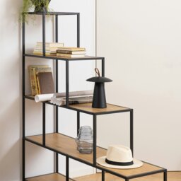 Rackhams Seaford Bookcase with 4 Shelves in Black and Oak - 1 - Black and Natural - Wood - thumbnail 6