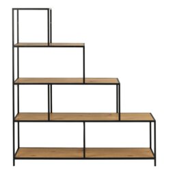 Rackhams Seaford Bookcase with 4 Shelves in Black and Oak - 1 - Black and Natural - Wood - thumbnail 2