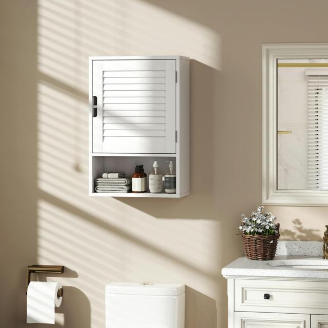 Rackhams Bathroom Cabinet, Wall Mounted Cabinet with Adjustable Shelves, White - 1 - MDF - White