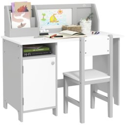 Rackhams Kids Desk And Chair Set 2 PCs Childrens Table And Chair Set Multi Use Toddler Furniture with Whiteboard, Storage - Grey - thumbnail 2