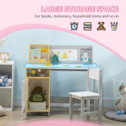 Rackhams Kids Desk And Chair Set 2 PCs Childrens Table And Chair Set Multi Use Toddler Furniture with Whiteboard, Storage - Grey - thumbnail 3