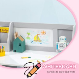Rackhams Kids Desk And Chair Set 2 PCs Childrens Table And Chair Set Multi Use Toddler Furniture with Whiteboard, Storage - Grey - thumbnail 4