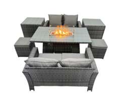 Rackhams Outdoor Love Sofa Set 6 Seat Rattan Garden Furniture Set with Gas Firpit Dining Table 2 Side Table Dark Grey Mixed - thumbnail 2