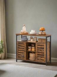 Rackhams Rustic Floor Standing Cabinet with Louvred Doors – Kitchen Storage Cupboard with Shelves, Industrial Style - thumbnail 4