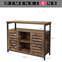 Rackhams Rustic Floor Standing Cabinet with Louvred Doors – Kitchen Storage Cupboard with Shelves, Industrial Style - thumbnail 3