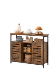 Rackhams Rustic Floor Standing Cabinet with Louvred Doors – Kitchen Storage Cupboard with Shelves, Industrial Style - thumbnail 6