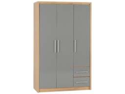 Rackhams Seville 3 Door 2 Drawer Triple Wardrobe - Grey High Gloss and Light Oak - thumbnail 1