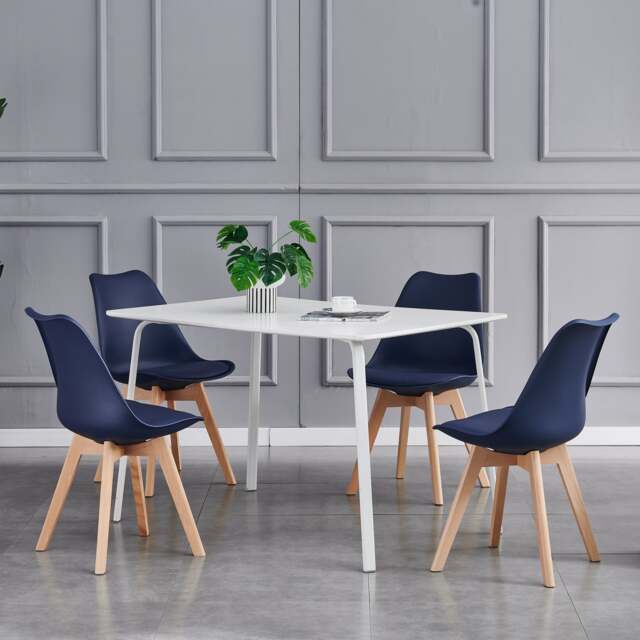 Rackhams Set of 4 Dining Chairs with Solid Wooden Legs and Seat Cushion Pads Eva - Blue - image 1