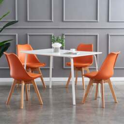 Rackhams Set of 4 Dining Chairs with Solid Wooden Legs and Seat Cushion Pads Eva - Blue - thumbnail 3