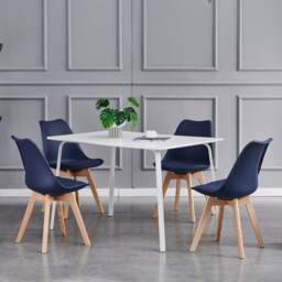 Rackhams Set of 4 Dining Chairs with Solid Wooden Legs and Seat Cushion Pads Eva - Blue