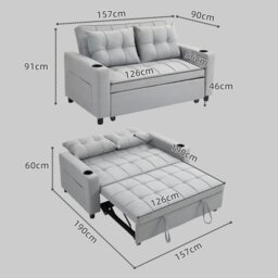 Rackhams 2 Seater Pull Out Sofa Bed with Pockets for Living Room - Light Grey - Polyester - 2 Seater - thumbnail 3