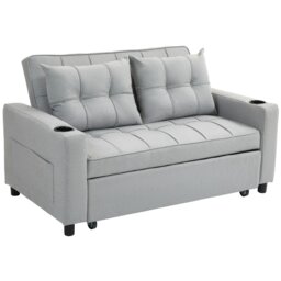 Rackhams 2 Seater Pull Out Sofa Bed with Pockets for Living Room - Light Grey - Polyester - 2 Seater - thumbnail 2