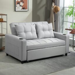 Rackhams 2 Seater Pull Out Sofa Bed with Pockets for Living Room - Light Grey - Polyester - 2 Seater