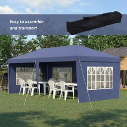 Rackhams 3 x 6m Pop Up Gazebo, Height Adjustable Marquee Party Tent with Sidewalls and Storage Bag, Blue - thumbnail 4