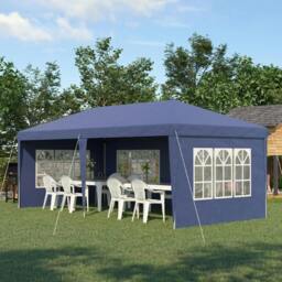 Rackhams 3 x 6m Pop Up Gazebo, Height Adjustable Marquee Party Tent with Sidewalls and Storage Bag, Blue - thumbnail 2