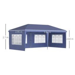 Rackhams 3 x 6m Pop Up Gazebo, Height Adjustable Marquee Party Tent with Sidewalls and Storage Bag, Blue - thumbnail 3