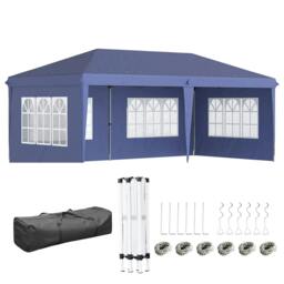 Rackhams 3 x 6m Pop Up Gazebo, Height Adjustable Marquee Party Tent with Sidewalls and Storage Bag, Blue - thumbnail 1