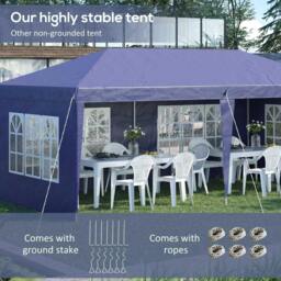 Rackhams 3 x 6m Pop Up Gazebo, Height Adjustable Marquee Party Tent with Sidewalls and Storage Bag, Blue - thumbnail 5