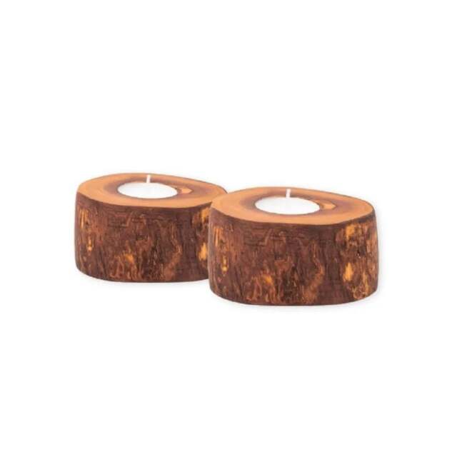 Rackhams Olive Wood Rustic Tea Light Holder - 9cm Dia x 5cm H - Olive Wood - image 1