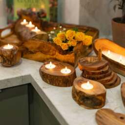 Rackhams Olive Wood Rustic Tea Light Holder      - 9cm Dia x 5cm H - Olive Wood - thumbnail 3