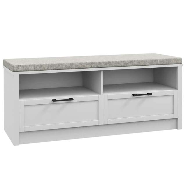 Rackhams Shoe Bench with Removable Cushion, Shoe Storage Bench with Padded Seat, Open Compartments and Drawers for Entryway Hallway - White, Grey - image 1