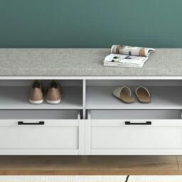 Rackhams Shoe Bench with Removable Cushion, Shoe Storage Bench with Padded Seat, Open Compartments and Drawers for Entryway Hallway - thumbnail 6