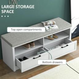 Rackhams Shoe Bench with Removable Cushion, Shoe Storage Bench with Padded Seat, Open Compartments and Drawers for Entryway Hallway - thumbnail 4