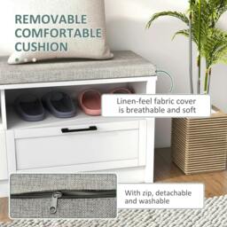 Rackhams Shoe Bench with Removable Cushion, Shoe Storage Bench with Padded Seat, Open Compartments and Drawers for Entryway Hallway - thumbnail 5
