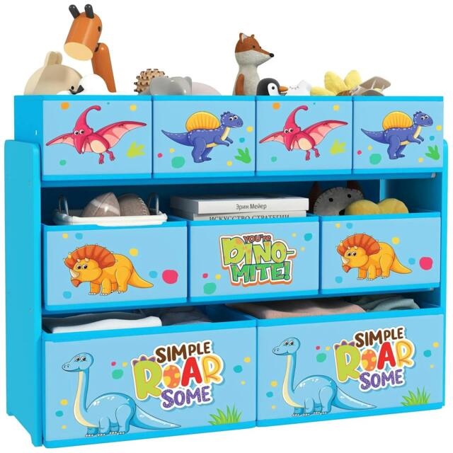 Rackhams 3-Tier Kids Storage Unit with 9 Non-Woven Fabric Boxes for Toys, Books, for Bedroom, Nursery, Blue