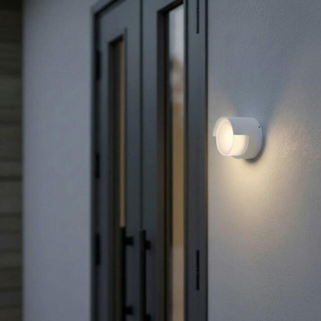 Rackhams 4 Watt Round White Garden Wall Light - image 1