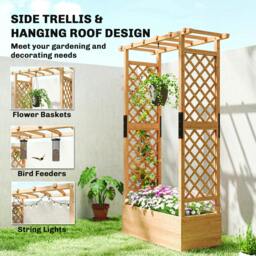 Rackhams Raised Bed for Garden with Trellis, 110 x 44 x 181 cm, Natural - thumbnail 5