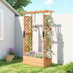 Rackhams Raised Bed for Garden with Trellis, 110 x 44 x 181 cm, Natural