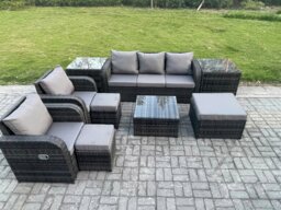 Rackhams Patio Garden Furniture Sets Wicker 8 Seater Outdoor Rattan Furniture Sofa Sets with Square Coffee Table 2 Side Tables 3 Footstools - thumbnail 2