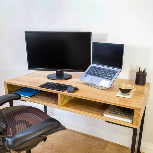 "Rackhams Darwen Minimalist Console Desk on Square Legs - Walnut - 60cm (23.5"") deep - 120cm (47"") wide" - image 1