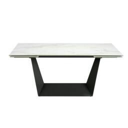 Rackhams Rectangular porcelain marble and black steel extending dining table 1014 - thumbnail 3