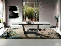 Rackhams Rectangular porcelain marble and black steel extending dining table 1014 - thumbnail 4