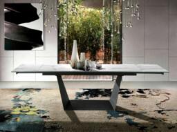 Rackhams Rectangular porcelain marble and black steel extending dining table 1014 - thumbnail 1